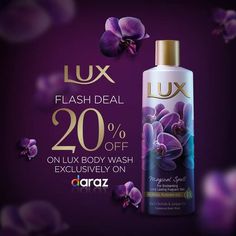 a bottle of lux flash deal with purple flowers