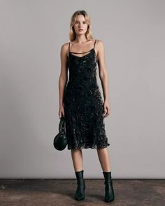 Rag & Bone Nicola Burnout velvet dress in Black blue retro floral Burnout Velvet Dress, Velvet Burnout, Burnout Velvet, Black Velvet Dress, Dress Crafts, Retro Floral, Dress 100, Black Midi Dress, Velvet Dress