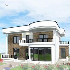 this is an artist's rendering of a two story house with balconyes and balconies