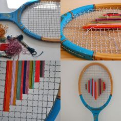 tennis rackets with different colors and designs on them