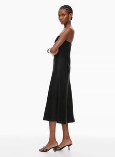 CHARMAINE SATIN DRESS | Aritzia Strapless Slip Dress, Slip Maxi Dress, Satin Slip, Dress Pant, Satin Dress, Bike Shorts, Satin Dresses, Skirt Pants, Denim Skirt