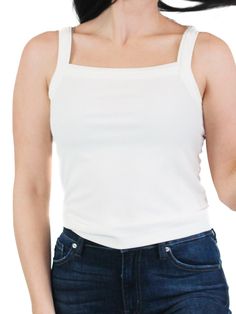 Stretchy and flattering, this ribbed tank is made to last and show off alone or as a staple layering piece. It features ribbed stretchy fabric and reinforced straps, which help to keep the piece in place - even on the most active of days. The square neckline has a sleek look and feel, making it great with t-shirts or jeans. Fitted Ribbed Tank Top, Trendy Stretch Ribbed Tank Top, Ribbed Stretch Camisole With Tank Straps, Stretch Ribbed Camisole With Tank Straps, Summer Ribbed Tank Top, Fitted Versatile Tank Top, Everyday Stretch Ribbed Camisole, Elastane Tank Top With Built-in Bra And Scoop Neck, Seamless Scoop Neck Tank Top With 4-way Stretch