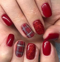 Scarlett Glitter – MagpieBeautyUSA Short Simple Holiday Nails, Christmas Plaid Nails Design, Red Nail Christmas Designs, Red Plaid Christmas Nails, Christmas Nails With Red, Red Glitter Nails Short, Red Christmas Nails 2022, Cranberry Nails Fall, Christmas Acrylic Nails Holiday