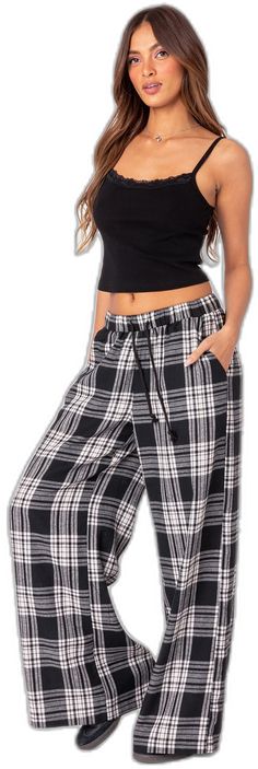 Casual Plaid Wide-leg Pants, Casual Plaid Bottoms With Elastic Waistband, Casual Wide-leg Plaid Pants, Casual Plaid Wide-leg Bottoms, Casual Plaid Wide Leg Pants For Fall, Casual Plaid Wide Leg Pants, Casual Plaid Wide Leg Bottoms, Plaid Wide Leg Pants, Hairstyling Products