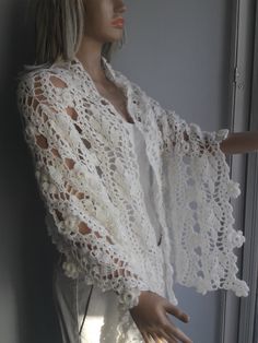 Handmade White Lace Shawl, Handmade Lace Shawl In White, Elegant White Crochet Lace Shawl, Hand Knitted White Shawl For Wedding, Elegant White Shawl With Crochet Lace, White Hand Knitted Shawl For Wedding, White Crochet Lace Shawl, Bohemian White Crochet Shawl, Wedding Crochet Lace Shawl