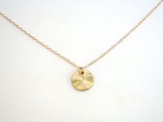 Simple Round Disc Necklace With Delicate Chain, Minimalist Brass Coin Necklace As Gift, Simple Jewelry With Delicate Chain And Round Disc, Simple Gold Nickel-free Necklace, Minimalist Brass Coin Necklace With Round Pendant, Simple Gold Charm Necklace With Round Disc, Simple Gold Round Disc Necklaces, Simple Gold Round Disc Necklace, Silversmithing Jewelry