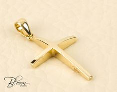 "Unique Cross Pendant Solid Gold Baptism Cross Unisex Cross Necklace Mens Cross Womens Cross Necklace BloomDiamonds IMPORTANT - 100% 14K Solid Gold - 100% Unique Design GOLD CHAIN you can find here: https://www.etsy.com/shop/BloomDiamonds?ref=seller-platform-mcnav§ion_id=20660749 MATERIALS 14k Solid yellow gold ~ 2.00 gr. DIMENSIONS ~ 1 7/32 inch = 31mm. length (with the link on the top) ~ 5/8 inch = 15mm. width - Please, take a look at the detailed size information in the second picture! - SMAL Classic Cross Jewelry For Baptism, Polished Cross Jewelry For Wedding, Wedding Jewelry With Polished Cross Finish, Cross Necklace Mens, Necklace Mens, Mens Crosses, Gold Cross Pendant, Red Jewelry, Diamond Cross