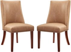 a pair of brown chairs sitting next to each other