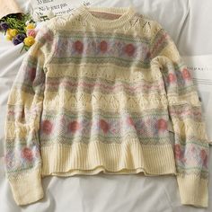 Pastel Knits, Cottagecore Outfits, Spring Knits, Cottagecore Style, Y2k Aesthetic Outfits, Casual Stripes, الرسومات اللطيفة, Fall Sweaters