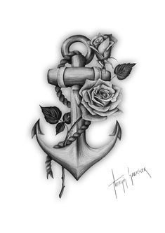 an anchor with roses on it and the word yes written in red ink above it