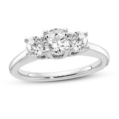 three stone diamond ring in white gold