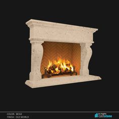 an image of a fireplace with fire in the center and flames on it's sides