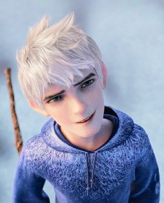 an animated image of a young boy with white hair holding a stick in his hand