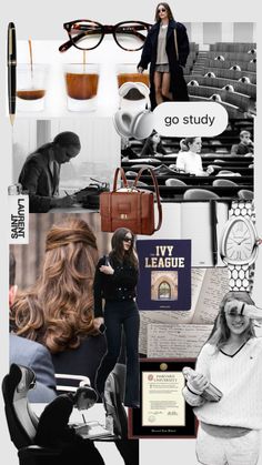 the collage has many different images and words on it, including women's hair