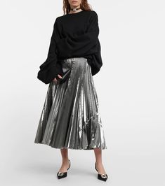 Pleated lamé midi skirt Midi Skirt Outfits, Embellished Midi Skirt, Crochet Maxi Skirt, Sequin Pencil Skirt, Midi Skirt Outfit, Designer Skirts, Cotton Midi Skirt, Leather Midi Skirt, Knit Midi Skirt