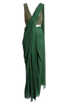 This saree has a hand-embroidered cropped top with intricate beadwork and lustrous sequins and is paired with a skirt featuring attached wraparound draping. Hidden side-zip closure V-neck Sleeveless Lined 100% viscose Spot clean Imported Asian & Pacific Islander Owned/Founded Party Wear Embellished Pre-draped Saree For Festivals, Bollywood Style Embellished Festive Pre-draped Saree, Party Wear Embellished Pre-draped Saree For Diwali, Festive Evening Pre-draped Saree With Zari Work, Party Pre-draped Saree With Mirror Work In Art Silk, Diwali Evening Art Silk Pre-draped Saree, Festive Evening Pre-draped Saree With Cutdana, Traditional Pre-draped Art Silk Saree With Sequins, Festive Silk Pre-draped Saree With Sequins