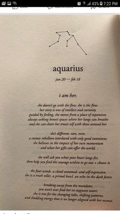 an open book with the words aquarius written on it