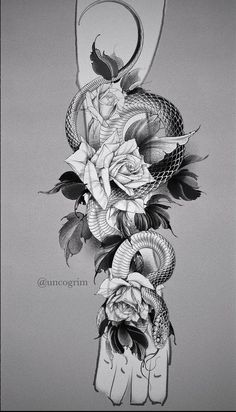 a black and white drawing of some flowers