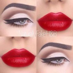 Pin-up makeup Different Types Of Makeup, Cabelo Pin Up, Mom Makeup, Face Inspiration