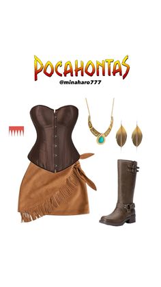 a woman's corset, boots and necklaces are featured in this advertisement