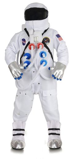 an astronaut costume is shown in full white