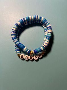 Clay bead bracelet set, "Ocean". Free shipping in US. Cute Bracelets Clay Beads, Ocean Fits, Clay Bead Bracelet Set, Pony Bead Bracelets, Bracelets Easy, Clay Bead Bracelet, Clay Bracelet, Diy Bracelets Easy, Clay Bead