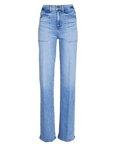 Veronica Beard Crosbie Wide-Leg Jeans | INTERMIX® Designer Jeans For Women, Hooded Denim Jacket, Kick Flare Jeans, Silk Shirt Dress, Gingham Shorts, Tweed Mini Skirt, Plaid Mini Skirt, Denim Details, Light Blue Denim