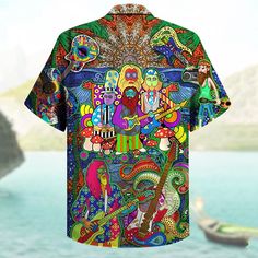 Men's Shirt Camp Collar Shirt Graphic Shirt Aloha Shirt Cartoon Turndown Black Red Blue Purple Rainbow Print Casual Daily Short Sleeve Button-down Print Clothing Apparel Fashion Designer Casual Multicolor Summer Shirt With Pockets, Summer Multicolor Shirt With Pockets, Multicolor Beach Tops With Pockets, Bohemian Short Sleeve Shirt, Multicolor Hawaiian Shirt With Button Closure, Bohemian Collared Beach Shirt, Multicolor Printed Collared Camp Shirt, Casual Multicolor Short Sleeve Shirt With All Over Print, Multicolor Printed Button-up Camp Shirt