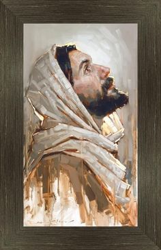 a painting of a man with a beard wearing a shawl and looking off to the side