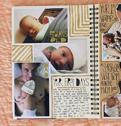 a baby's first year scrapbook with pictures of babies and their moms