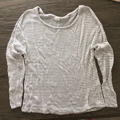 One Size Fits Most By Brandy Melville. Never Worn. Striped Soft Knit Tops For Spring, Soft Knit Striped Tops For Spring, Cozy Soft Knit White Top, Cozy White Soft Knit Top, Cozy Striped Long Sleeve Top, Striped Long Sleeve Soft Knit Top, Cozy Crew Neck Top For Day Out, Cozy Striped Crew Neck Top, Striped Long Sleeve Fine Knit Top