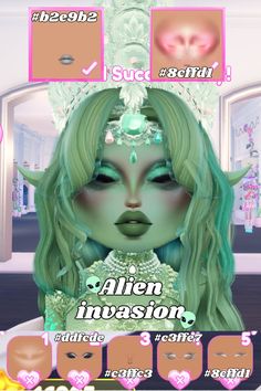 Dti Theme Alien Invasion, Dress To Impress Theme Sci Fi, Alien Dress To Impress, Alien Invasion Dress To Impress, Dress To Impress Ethereal, Dress To Impress Custom Makeup, Dress To Impress Makeup, Face Combos Dti, Dress To Impress Face Combos