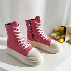 Now, We have added 3 new colors, PU Leather Red, PU Leather Gray, PU Leather Pink. 😍 Breaking with the traditional classic canvas shoe design, this canvas shoe has the characteristics of a boot with the added element of a zipper. The popular thick sole is used in the appearance. The bold design caters to the style of young people. Heel Type: Height IncreasingBoot Type: Riding, Equestrian Shaft Material: CanvasSeason: Spring/AutumnUpper Material: Canvas / PuBoot Height: ANKLEStyle: Street Style Crop Top With Jeans, Zippers Fashion, Canvas Shoe, Halter Top Dresses, Canvas Boots, Shoe Design, Bold Design, Heel Type, Denim Outfit