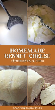 homemade rennet cheese is being cooked in a pan