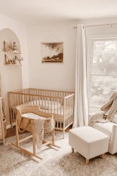 Ahead- gorgeous nursery curtain ideas to transform your nursery design from ordinary to extraordinary. Nursery With Ikea Crib, Ikea Sniglar Crib Nurseries, Ikea Björksnäs Dresser Nursery, Small Boho Nursery Ideas, Nursery Party Ideas, Oatmeal Nursery, Ikea Newborn Room, Newborn Room Girl, Natural Crib Nursery