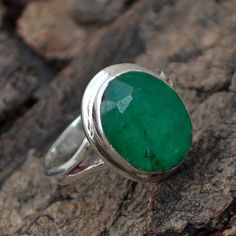 Natural Emerald Gemstone Ring- Bezel Set Emerald Ring- May Birthstone Gift Ring- Bold Gift Ring- 925 Faceted Emerald Ring Fine Jewelry, Fine Jewelry Faceted Emerald Ring, Silver Emerald Ring With Round Gemstone, Sterling Silver Emerald Ring With Large Stone, Faceted Round Emerald Ring For May Birthstone, Faceted Emerald Anniversary Ring, Faceted Round Emerald Ring, Faceted Round Emerald Ring Gift, Sterling Silver Emerald Ring With Stone Setting