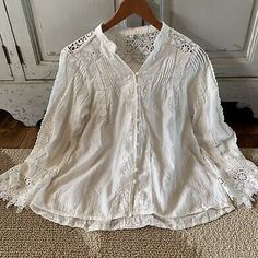 M New White Lace Long Sleeve Gypsy Boho Blouse Vtg 70s Insp Top Womens MEDIUM | eBay Casual Lace Trim Blouse For Festivals, Vintage Boho Collar Top For Summer, Long Sleeve Cottagecore Peasant Top For Summer, Vintage Summer Tops With Boho Collar, Vintage Cotton Tops With Boho Collar, Vintage Cotton Peasant Top For Spring, Vintage Summer Top With Boho Collar, Vintage Tops For Fall Festival, Bohemian Tops With Lace Trim For Fall