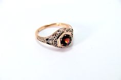 Unique antique style 14K Rose gold ring with a reel garnet stone and vintage ornament. 14K Rose Gold , and Garnet red stone. ring size is 7 us we make it any size you want weight : 2.7 gram top width : 9.5 mm Rose Gold Pearl Ring, Red Stone Ring, Gold Pearl Ring, Rose Gold Pearl, Gifts For My Girlfriend, Garnet Red, 14k Rose Gold Ring, Pink Morganite, Ring Antique