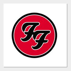 the letter f in a circle with black and red letters on it's side