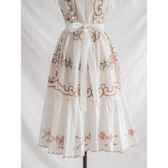 White Embroidered Dress With Square Neck, White Embroidered Square Neck Dress, White Square Neck Dresses With Bow Straps, White Dress With Ribbon Detail For Spring, White Spring Dress With Ribbon Detail, White Spring Dresses With Ribbon Detail, White Square Neck Dress With Floral Embroidery, White Midi, Embroidered Clothes