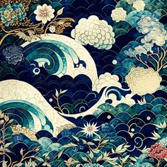 Ocean Pattern Design, Japanese Aesthetic Blue, Blue Japanese Aesthetic, Japanese Patterns Traditional, Indian Art Traditional, Artsy Patterns, Coquille St Jacques, Blue Patterns, Chinese Pattern