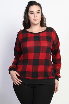 Shop Online Black Check Long Sleeve Knit Sweater Top - $25.00 Sweater Plus Size, Sweater Plus, Knit Sweater Top, Winter Plaid, Stylish Clothes, Long Sleeve Knit Sweaters, Cute Style, Long Sleeve Knit, Plaid Pattern