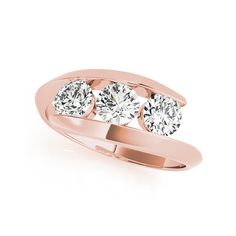 three stone diamond ring in rose gold