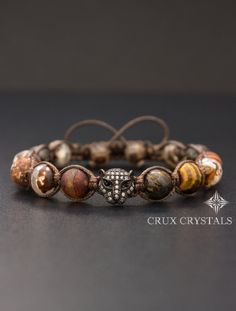 Father's Day Gift Mens Brown Agate & Tigers Eye by CruxCrystals Adjustable Natural Stone Round Bead Gemstones, Brown Braided Bracelets With 8mm Beads, Brown Agate Beaded Bracelet With Gemstones, Brown Agate Gemstone Beaded Bracelet, Brown Agate Beaded Bracelets, Adjustable Brown Crystal Bracelet With 8mm Beads, Brown Macrame, Wrap Armband, Tibetan Bracelet