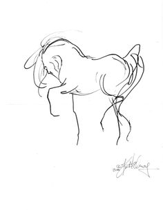 a black and white drawing of a horse