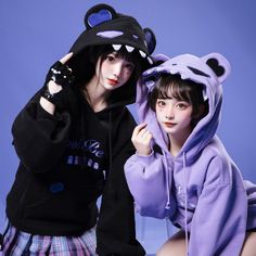 ❤Devil Bear Hoody Pocket Sleeve Trainer Devil Bear Cat Sleeve Zip Up Parker❤ Purple Bear, Bear Outfit, Hoodie Pocket, Bear Cat, Purple L, Perfect Cardigan, Japanese Harajuku, Bear Outfits, Bear Hoodie