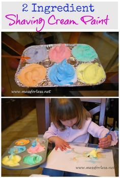 2 ingredient shaving cream paint for toddlers to use in crafts and art projects