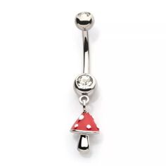 PRICES MAY VARY. STYLE: CZ Crystal with Dangling Red Enamel Mushroom Belly Button Ring MATERIAL: 316L stainless steel and cubic zirconia crystals GAUGE/BAR THICKNESS: 14GA (1.6mm) BARBELL LENGTH: 3/8" (10mm) Crystal Gauges, Belly Button Jewelry, Belly Button Ring, Jewelry Boards, Button Ring, Celtic Cross, Belly Rings, Piercing Jewelry, Belly Button