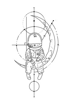 a drawing of a person sitting on the moon