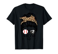 a black t - shirt with an image of a woman's baseball and leopard print